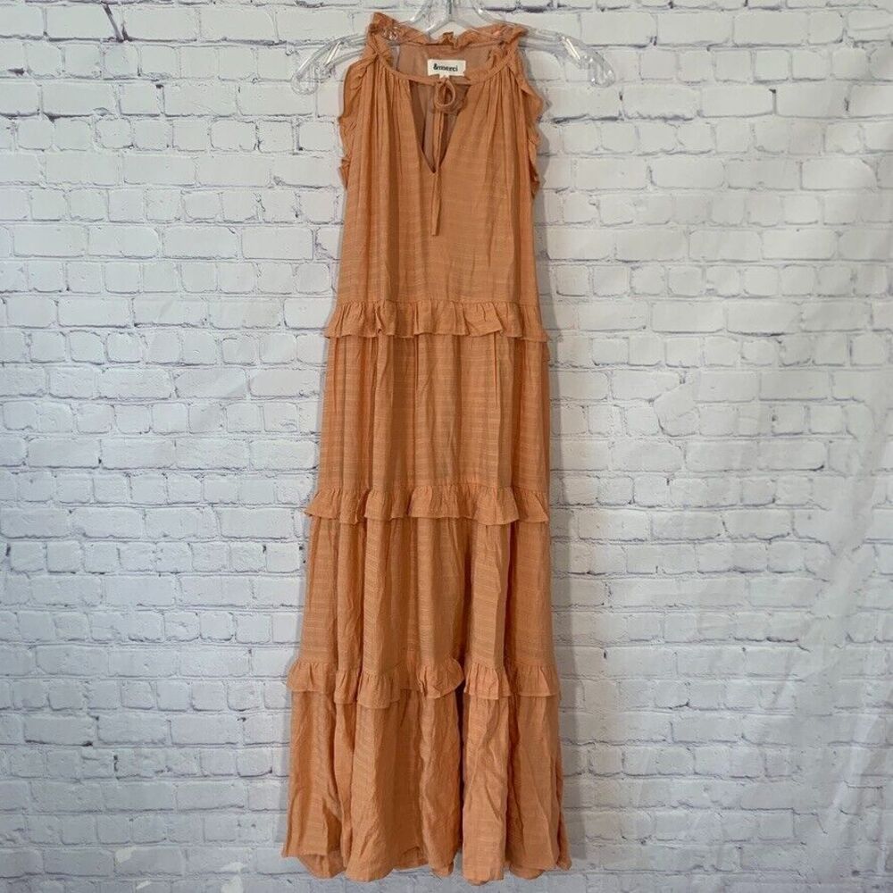 Anthropologie & Merci Keyhole Sleeveless Maxi Ruffle Dress Orange Size Small